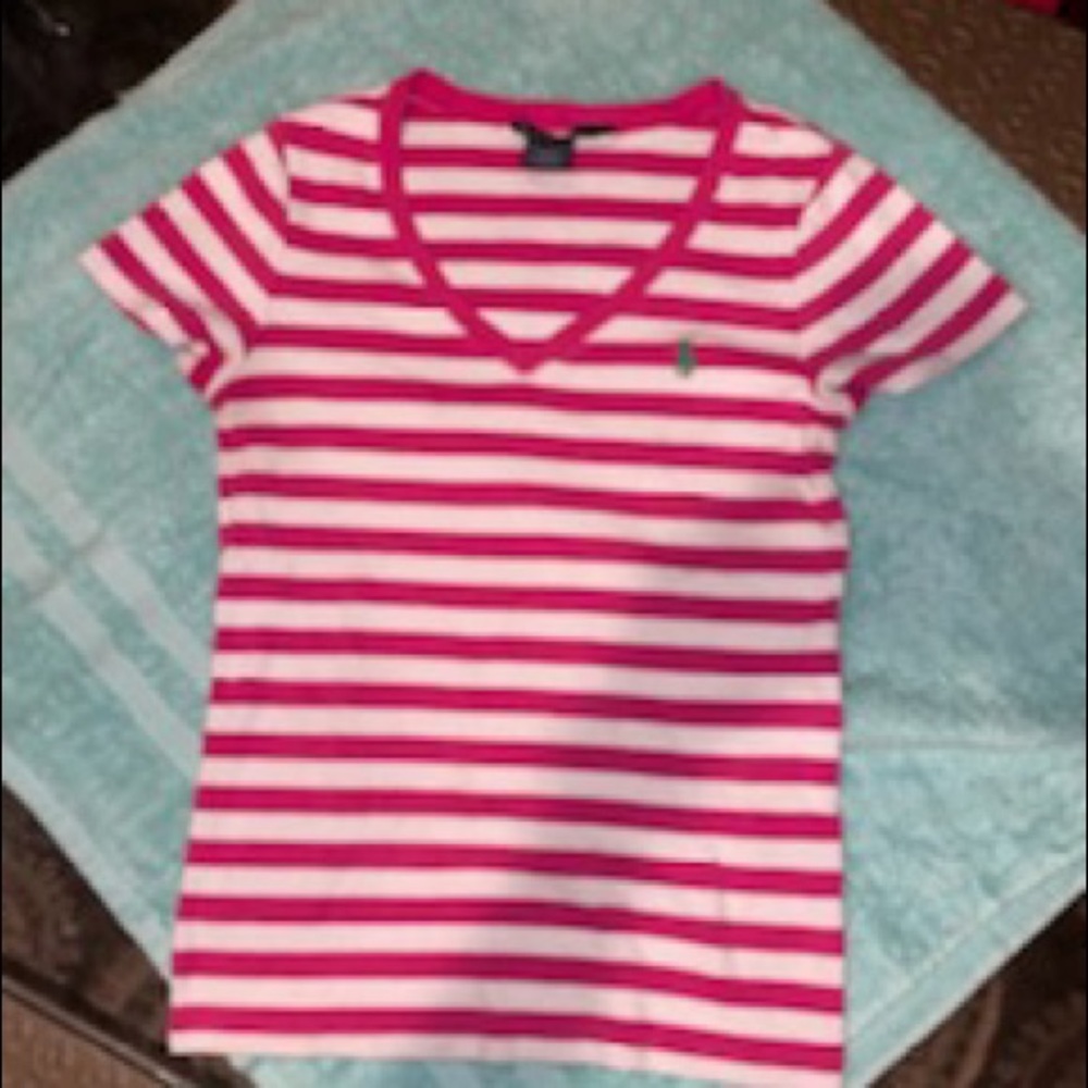Women’s Pink and white short sleeve Polo size L